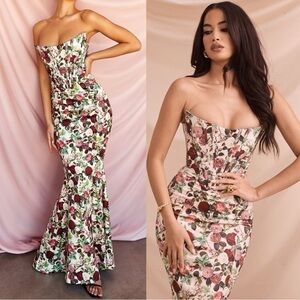 House of Cb ‘Malika’ Vintage Floral Mermaid Maxi Dress NEW with tags & band in S